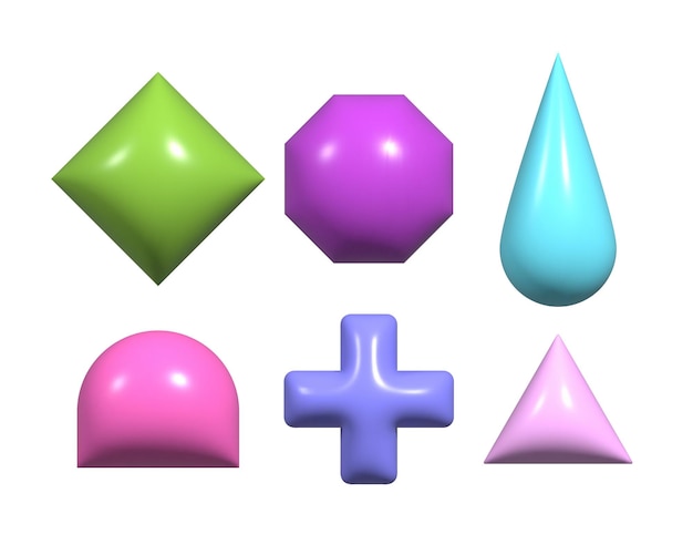 Colección de formas infladas 3D de moda Conjunto de formas de dibujo vectorial de efecto de renderizado plástico