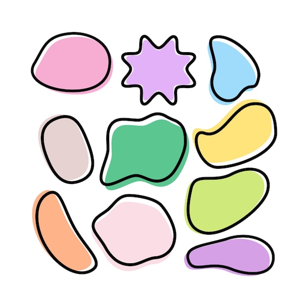 Colección de formas irregulares coloridas Aislado en vector de diseño plano de fondo blanco EPS10