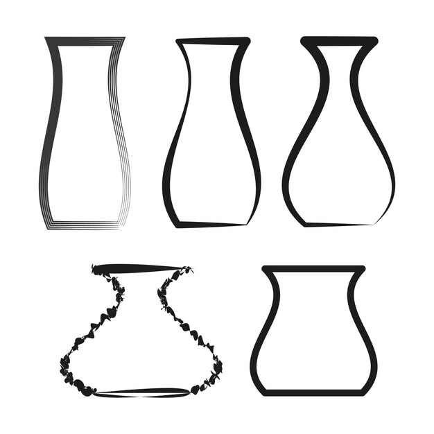 Colección de formas de jarrón Contorno en blanco y negro Varios diseños decorativos Ilustración vectorial