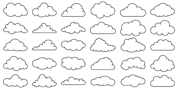Colección de formas de nube Icono de nube Ilustración vectorial
