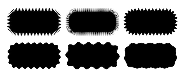 Colección de formas redondeadas con bordes ondulados Elementos ovalados en zigzag marcados Elementos de diseño gráfico negros