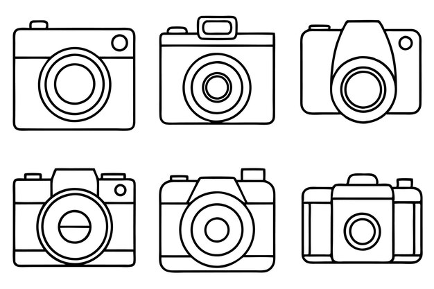 una colección de fotos de cámaras, incluida una que tiene una tapa de lente