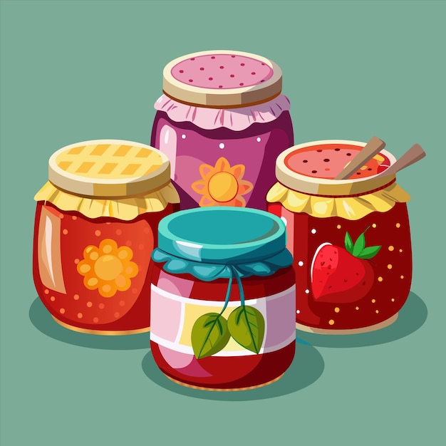 una colección de frascos con fresas y una mermelada de fresas