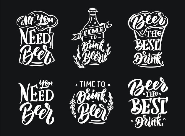 Colección de frases de letras para fiesta de cerveza o pub. cotizaciones  dibujadas a mano. | Vector Premium