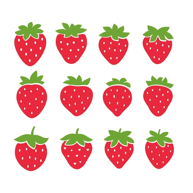 una colección de fresas con un fondo rojo que dice fresas