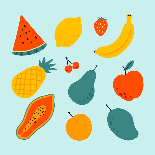 Colección de fruta dibujada a mano