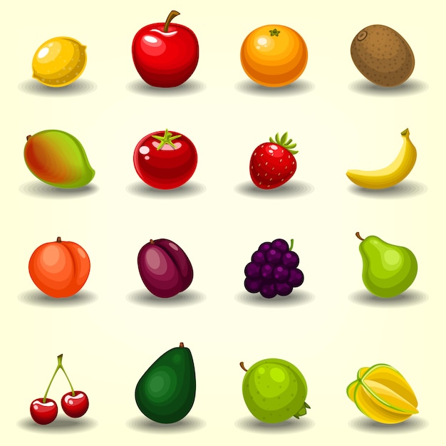 colección de fruta de dibujos animados semi realista conjunto de plantilla