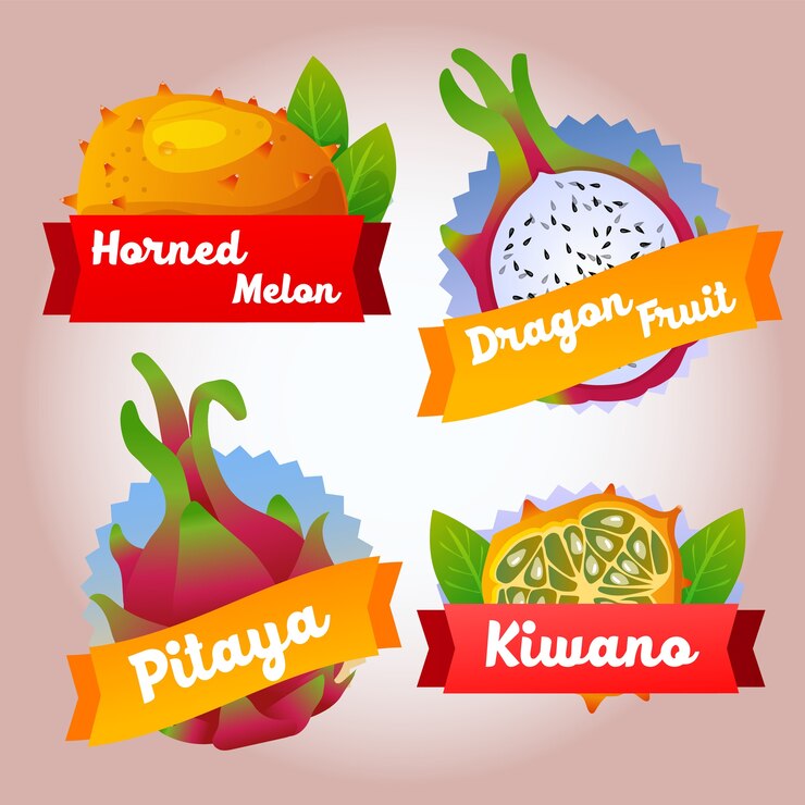 colección fruta kiwano pitaya badge