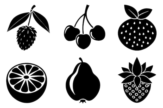 una colección de frutas y bayas en un fondo blanco
