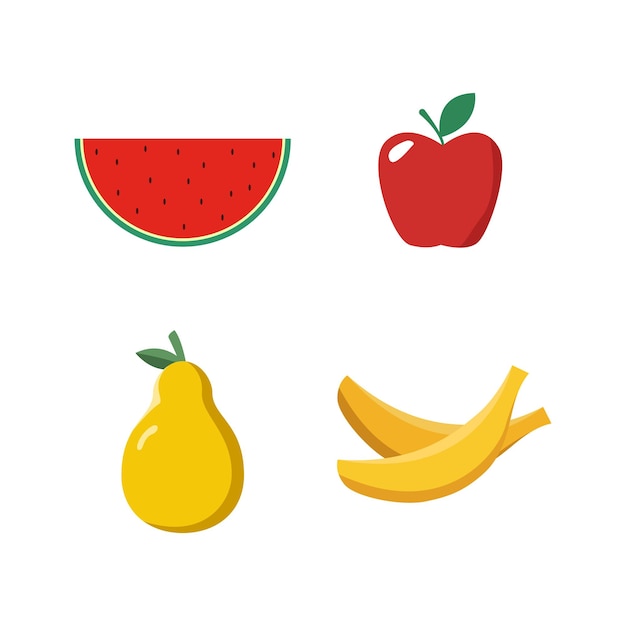 Colección de frutas deliciosas planas vectoriales sobre fondo blanco
