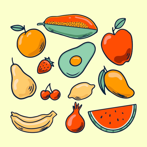 Vector colección de frutas dibujadas a mano