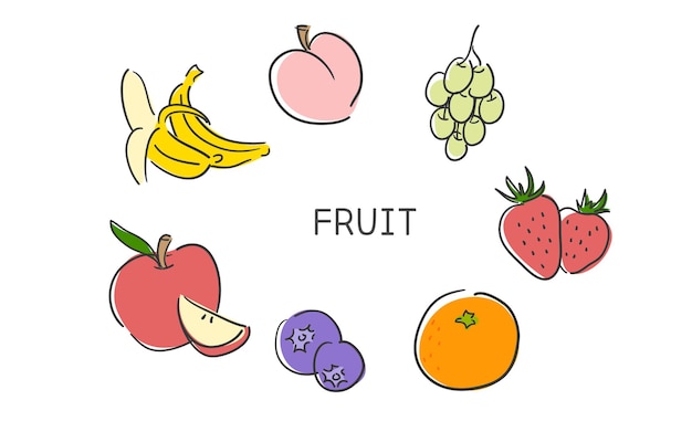 Colección de frutas dibujadas a mano.