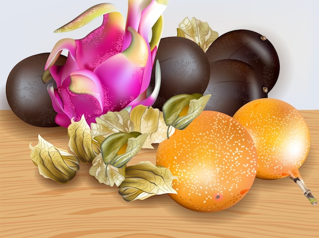 Colección de frutas exóticas