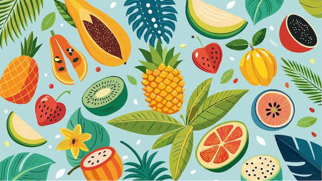 una colección de frutas y frutos de la compañía de frutas tropicales