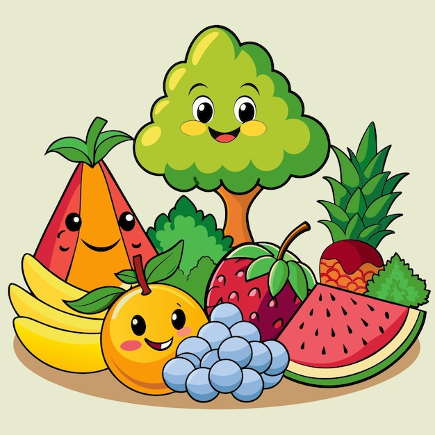 Vector colección de frutas icona vectorial de dibujos animados ilustración de alimentos icona de la naturaleza concepto de vector premium aislado