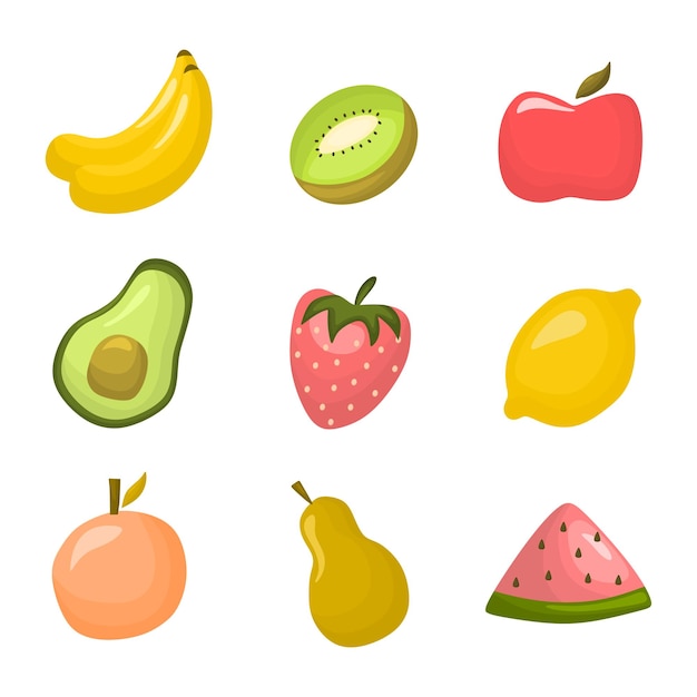 Vector colección de frutas en ilustración plana