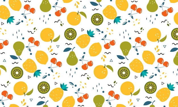 Colección de frutas en ilustraciones de estilo plano dibujadas a mano.