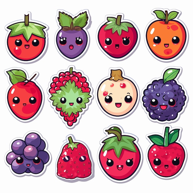 Una colección de frutas, incluida una de las frutas, tiene una cara dibujada.