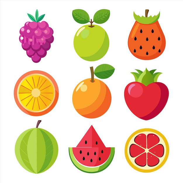 una colección de frutas, incluida una que tiene un color verde y rojo