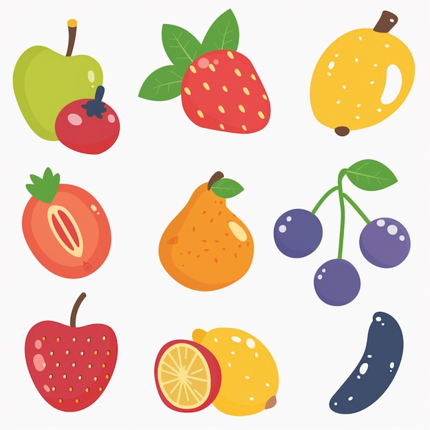 una colección de frutas, incluida una que tiene la palabra fruta en ella