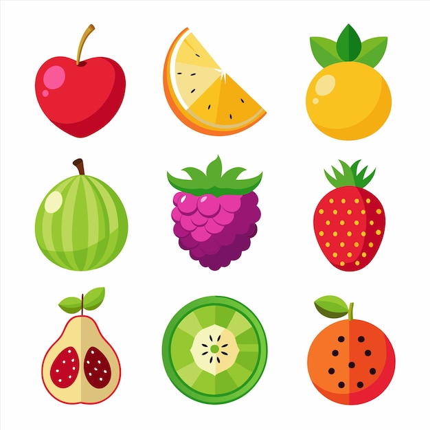 una colección de frutas, incluidas las fresas, las fresas y los kiwis