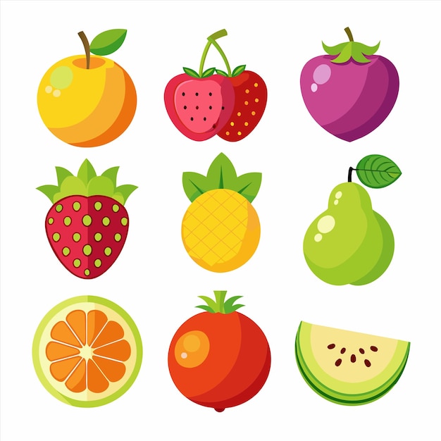 una colección de frutas, incluidas las fresas, las fresas y los kiwis