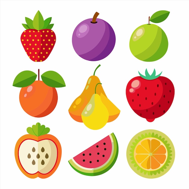 una colección de frutas, incluidas las fresas, el kiwi y el kiwi