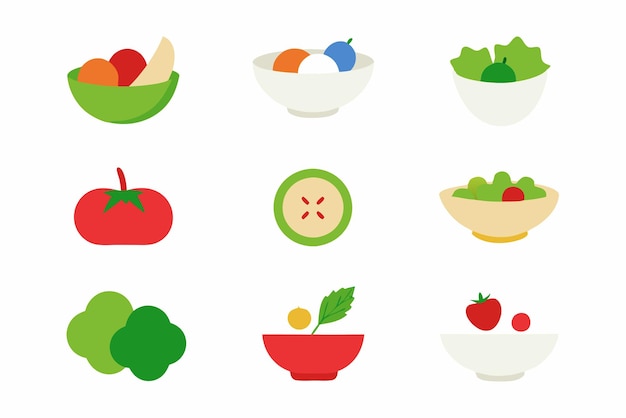 una colección de frutas, incluido un plato de frutas y verduras