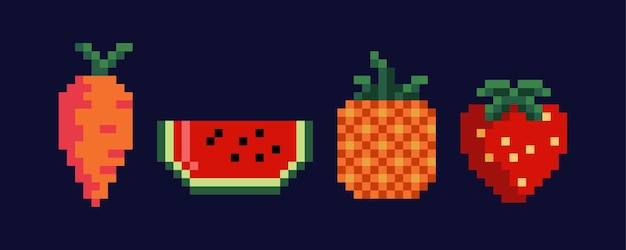 Vector colección de frutas pixel art