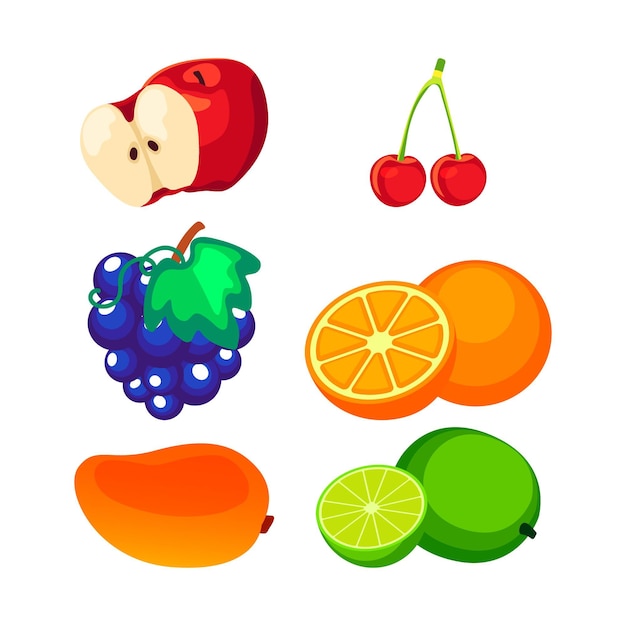 Vector colección de frutas planas