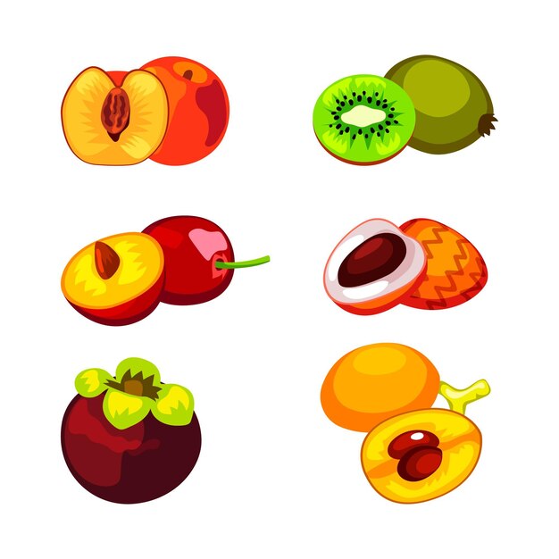 Colección de frutas planas