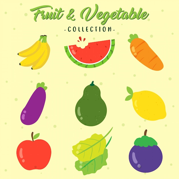 Colección de frutas y verduras frescas