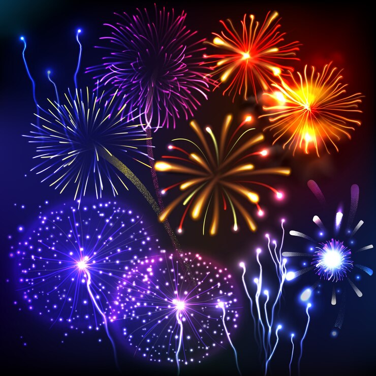 Vector colección de fuegos artificiales a color