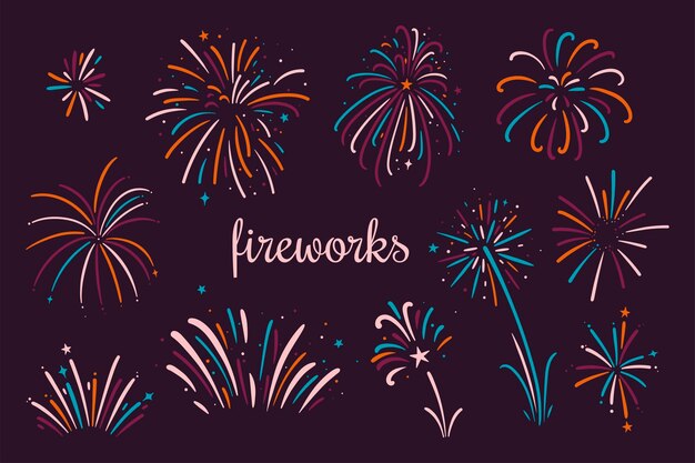 Colección de fuegos artificiales festivos sobre un fondo oscuro Imagen vectorizada