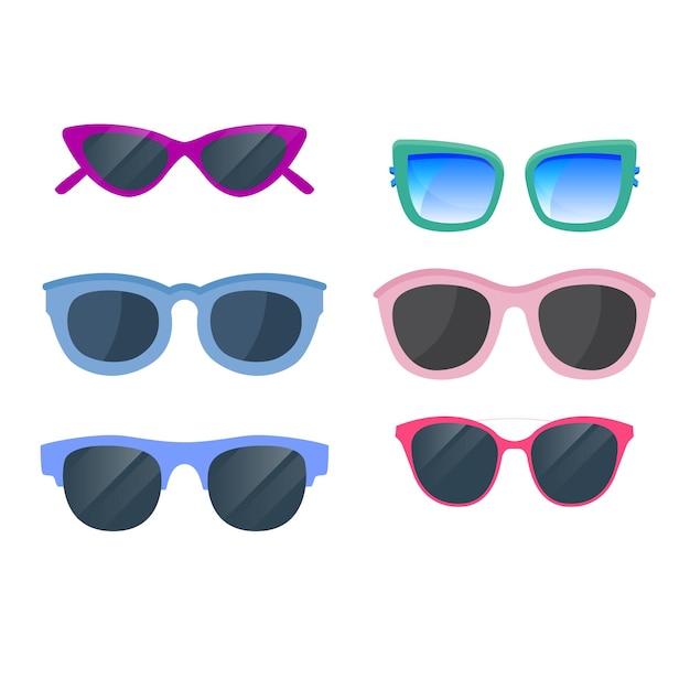 Una colección de gafas en diferentes estilos aislados en un fondo blanco