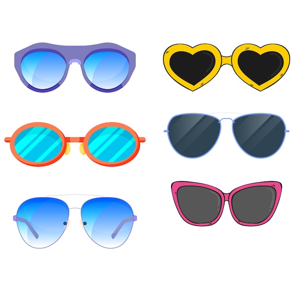Una colección de gafas en diferentes estilos aislados en un fondo blanco