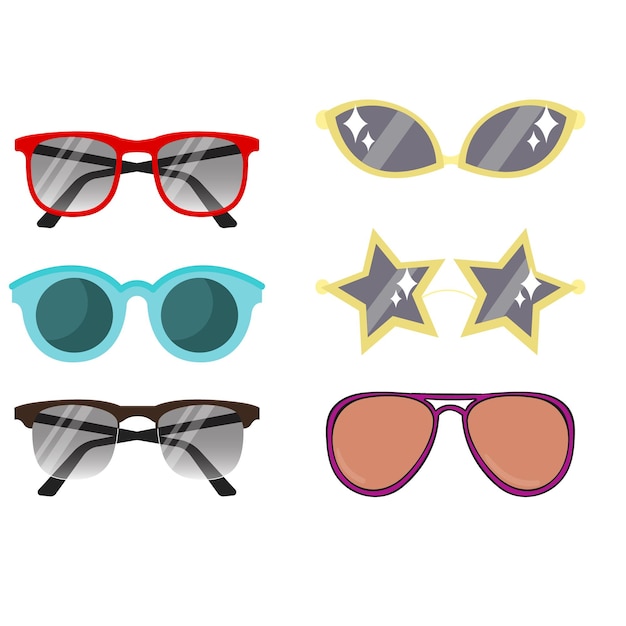 Una colección de gafas en diferentes estilos aislados en un fondo blanco
