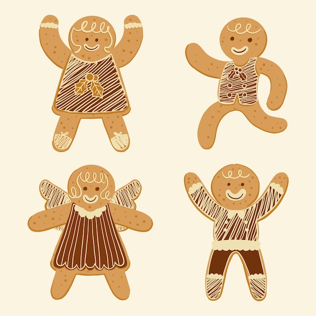 Vector colección galletas hombre jengibre dibujadas a mano