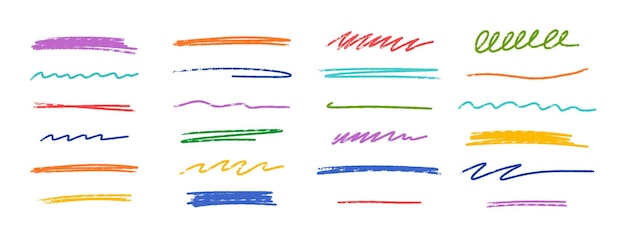 Colección de garabates coloreados con lápiz de colores Líneas vectoriales dibujadas a mano Textura Grunge dibujo de carbón o tiza