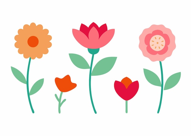 Colección de garabates de flores ilustración plana sobre fondo blanco