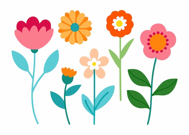 Colección de garabates de flores ilustración plana sobre fondo blanco