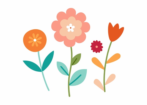 Colección de garabates de flores ilustración plana sobre fondo blanco