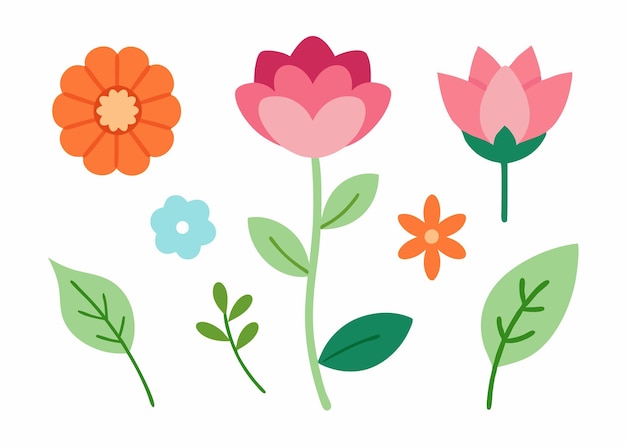 Colección de garabates de flores ilustración plana sobre fondo blanco