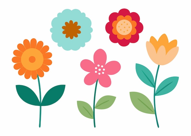 Colección de garabates de flores ilustración plana sobre fondo blanco