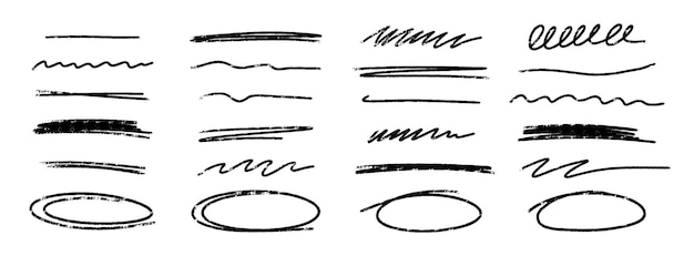 Colección de garabates con lápiz de colores Líneas vectoriales dibujadas a mano Textura grunge Dibujos con carbón o tiza