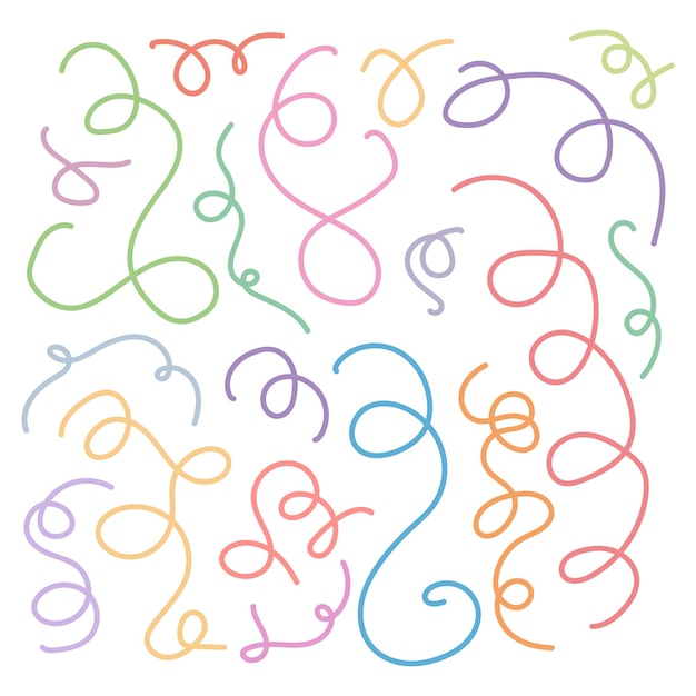 Colección de garabates Líneas vectoriales dibujadas a mano y garabates Dibujo de colores brillantes