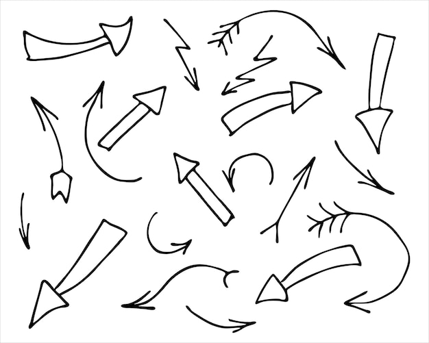 Colección de garabatos de flechas abstractas ilustración vectorial en blanco y negro dibujada a mano