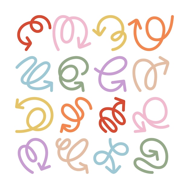 Colección de garabatos de flechas dibujados a mano de colores