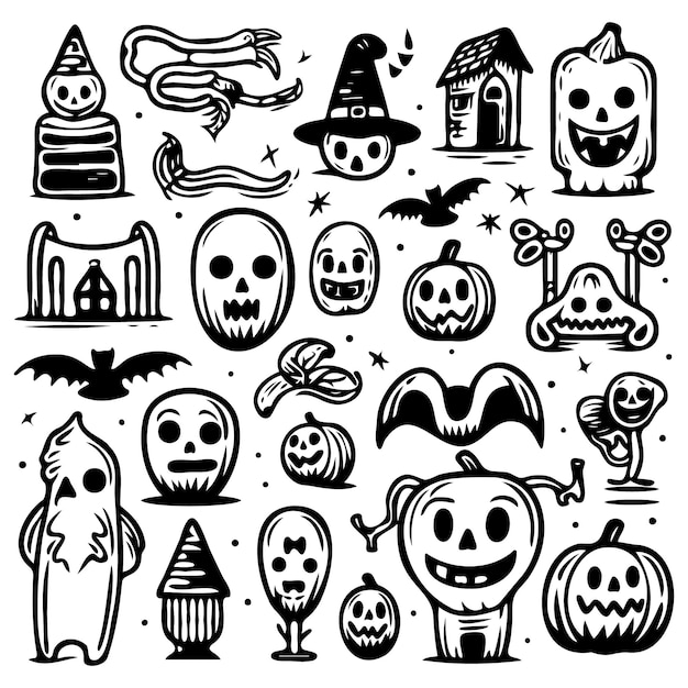 Vector una colección de garabatos de halloween