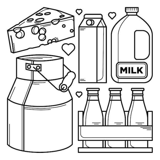 colección de garabatos de productos lácteos